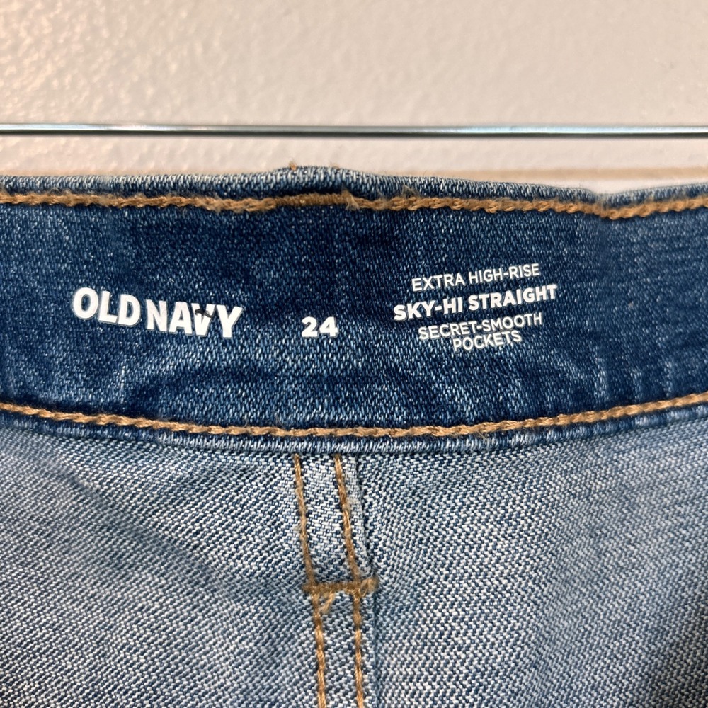 Old Navy Sky-Hi Straight Extra High Rise Button Fly Cut Off Denim Shorts 24 Blue - Picture 5 of 10